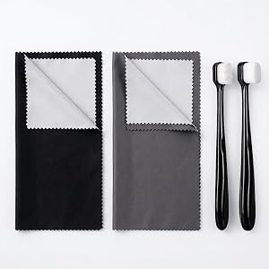 2PCS Jewelry Cleaning Cloth(Black and Gray), Ultra-Soft Brushes Flat & Wave | MRLWINNIE Silver Polishing Cloth Jewelry and 2