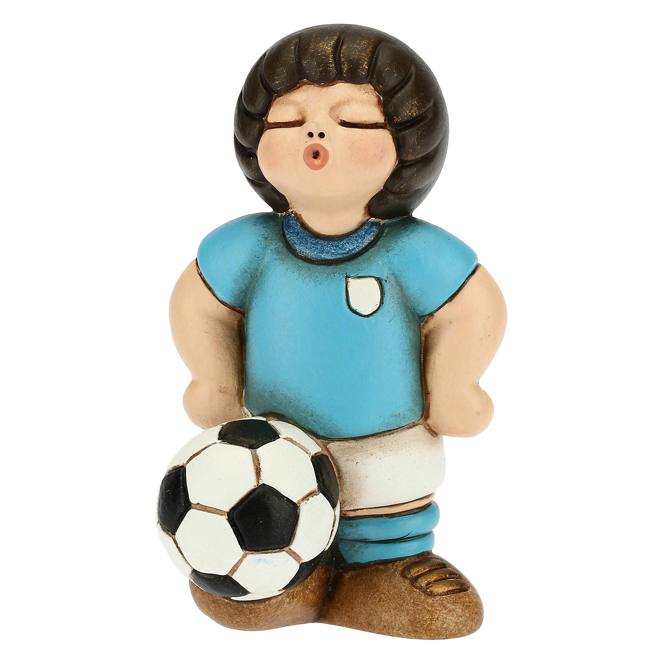 THUN - Ornament Child Footballer White-Blue - Accessories Bedroom and Favors - Party Favor Line - Small Size - Ceramic - 4.5 x 4.5 x 7 h cm