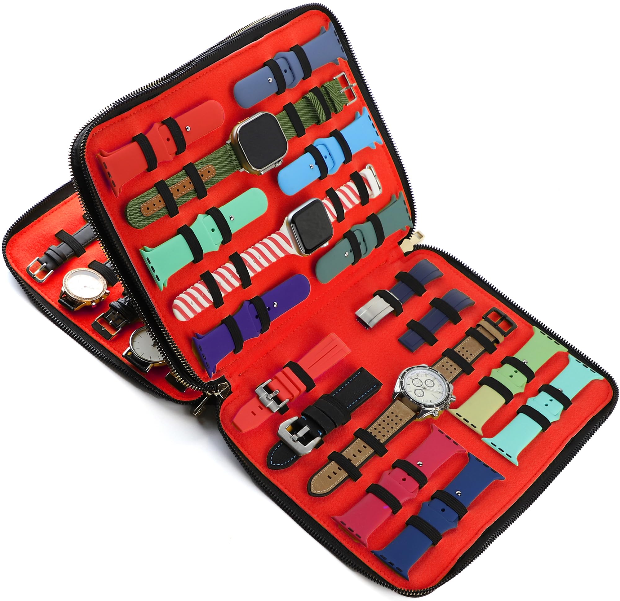 40 Slots Big Case Bag Watch Band Storage Strap Organizer Double Layer, Watch and Straps Collection for Apple Watch Band Organizer Jewelry Box Garmin Fitbit Samsung Galaxy Smart Watch Holder Men Ladies