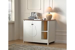 Forest Gravity Cat-Faced Doors Cat Litter Robot Enclosure,Automatic Litter Box Enclosure for Litter Robot 3/4,Power Outlet for cat Litter Cabinet,Litter Collector,Dog-Proof Shelf,Antique White