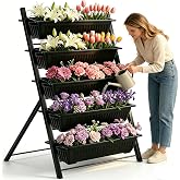 4FT Vertical Garden Bed, 5 Tiers Vertical Raised Garden Planter, 23.5 * 25.4 * 48.6Inch Outdoor Garden Raised Bed with Drainage System, Vegetable Flower Planter Raised Stand Elevated Planter Box