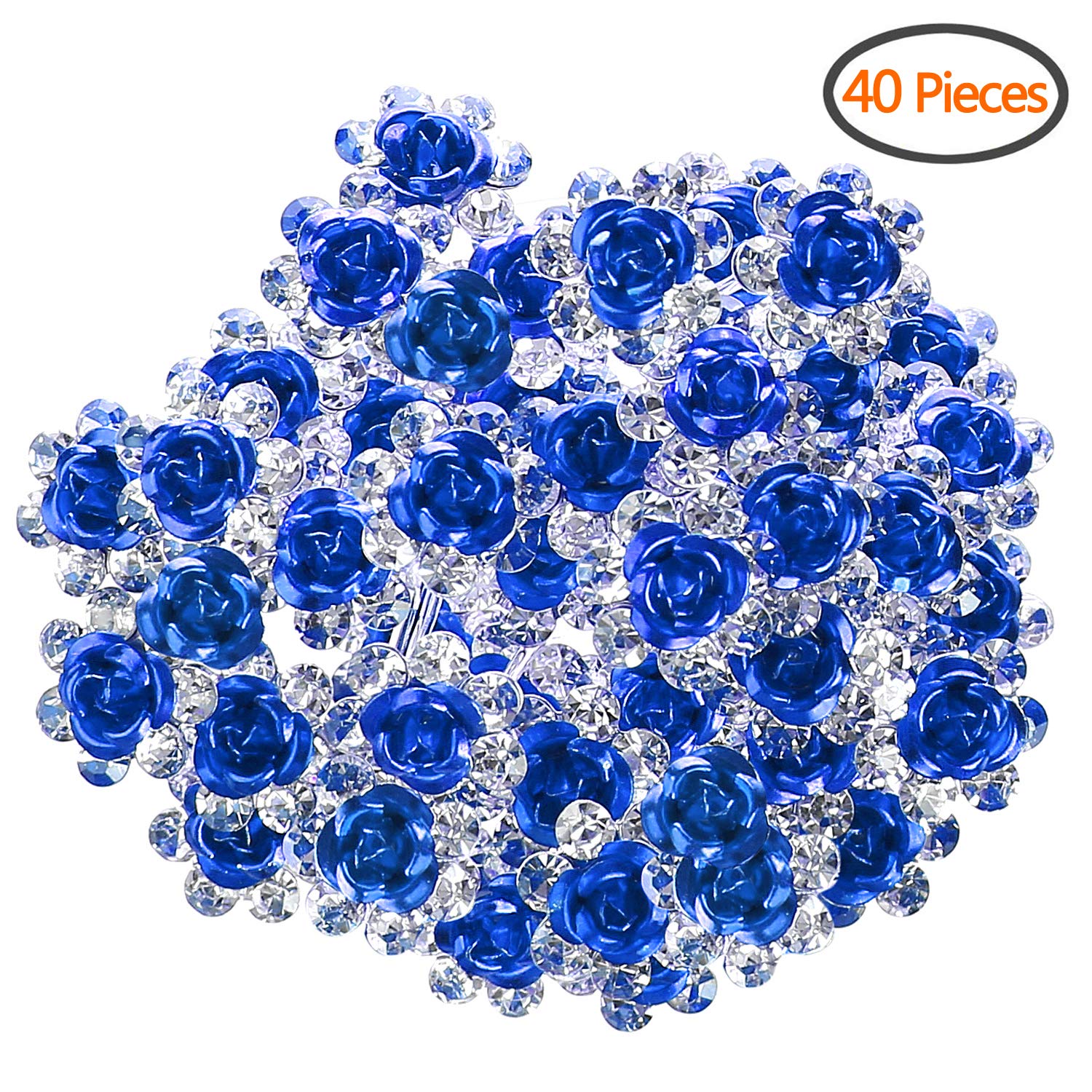 BETITETO U Shaped Flower Rhinestone Hair Pins Crystal Hair Accessories for Bridal Wedding/Party/Teen Sweet Sixteen (Blue)