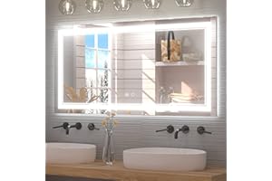 Keonjinn 48 x 24 in LED Bathroom Mirror with Lights, Dimmable 3000K/4500K/6000K, Frameless LED Mirror Anti-Fog UL Listed LED Driver, Tempered Glass Wall-Mounted Vanity Mirror (Horizontal/Vertical)