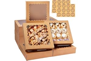 20 Pcs 8x8x2.5 inches Brown Bakery Boxes with Window Cupcake Boxes Cookies Boxes Cake Boxes, Thick & Sturdy Treat Boxes for M