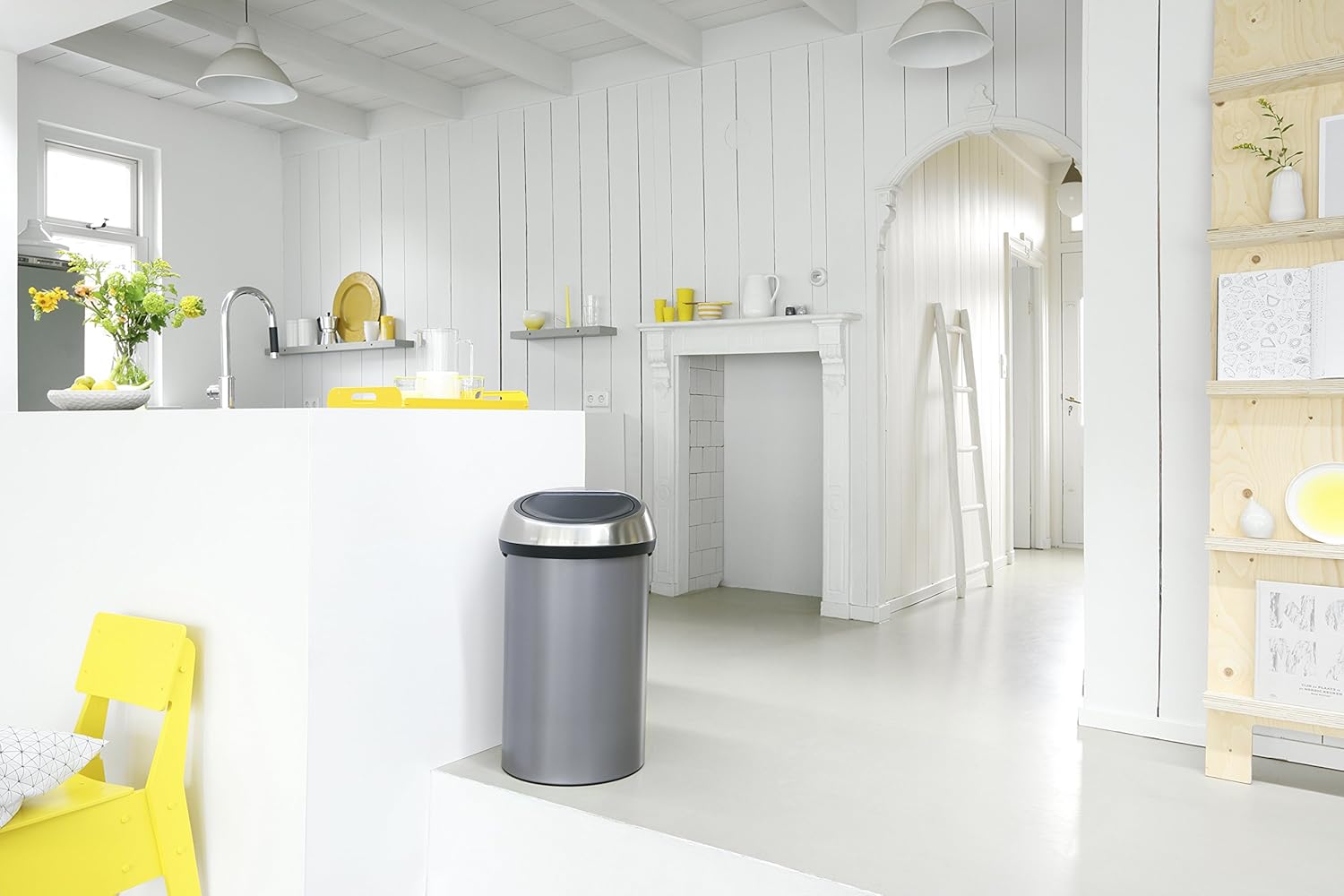 Brabantia 60 Litre Large Kitchen Touch Bin (Platinum) Removable Lid, SoftTouch Open, Easy Clean