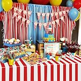 PIXHOTUL 4 Pcs Red White Stripe Tablecloths 137x274cm Carnival Theme view 6