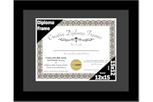 Creative Picture Frames 12x15 Classic Black Diploma Frame with Black Mat Glass Easel and Installed Wall Hangers | Frame Holds 16x20 Media without Mat