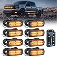 8pcs Emergency Strobe Grille Lights for Trucks, Sync Feature Vehicles Surface Mount 24-LED Flashing Warning Hazard Light Bar with Strobe Controller and Wiring Harness, No Additional Wiring Required
