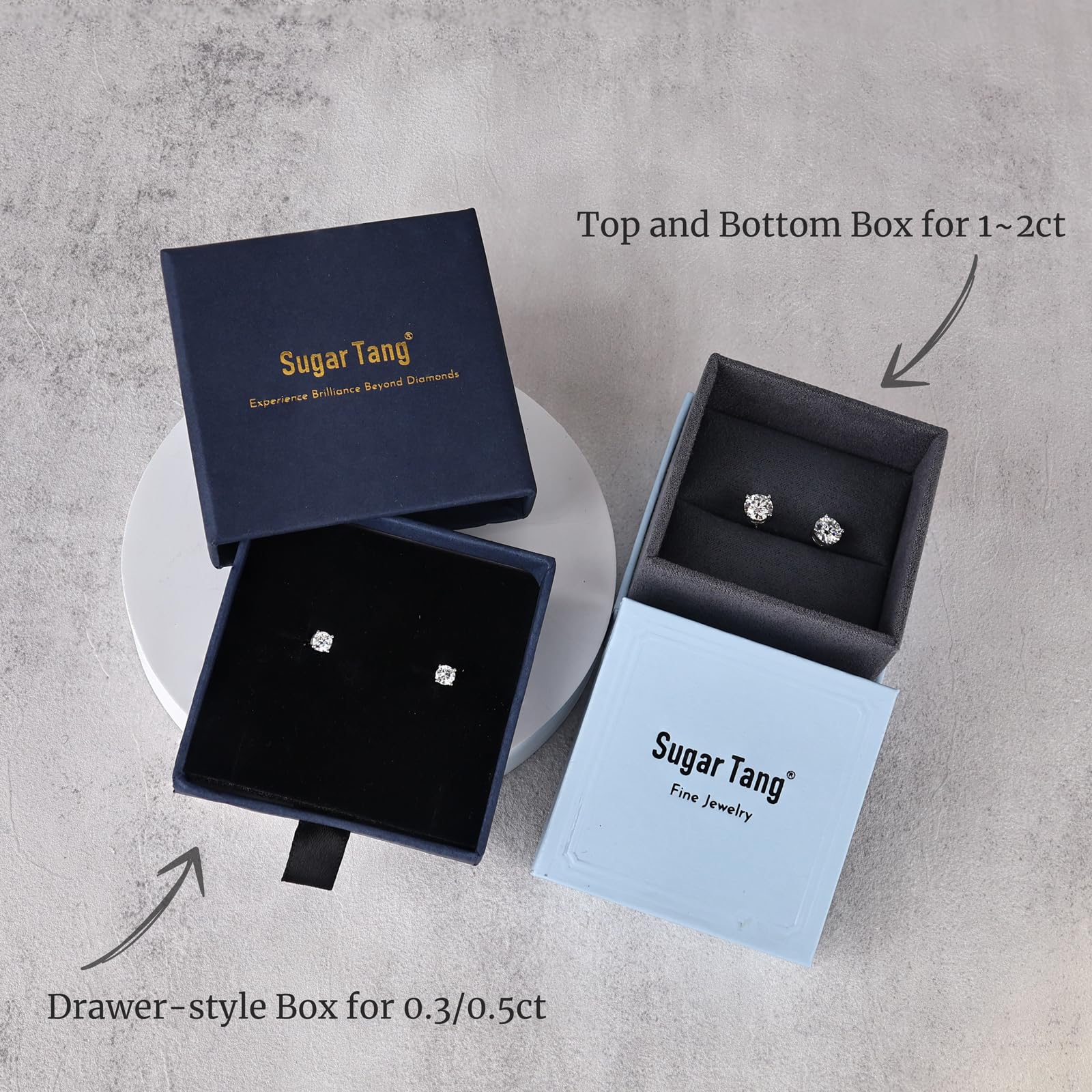 SugarTang Moissanite Earrings, Diamond Stud Earrings for Women 1-3 CT 18K White Gold Plated/S925 Sterling Silver Earring for Men, Lab Grown Hypoallergenic Jewelry