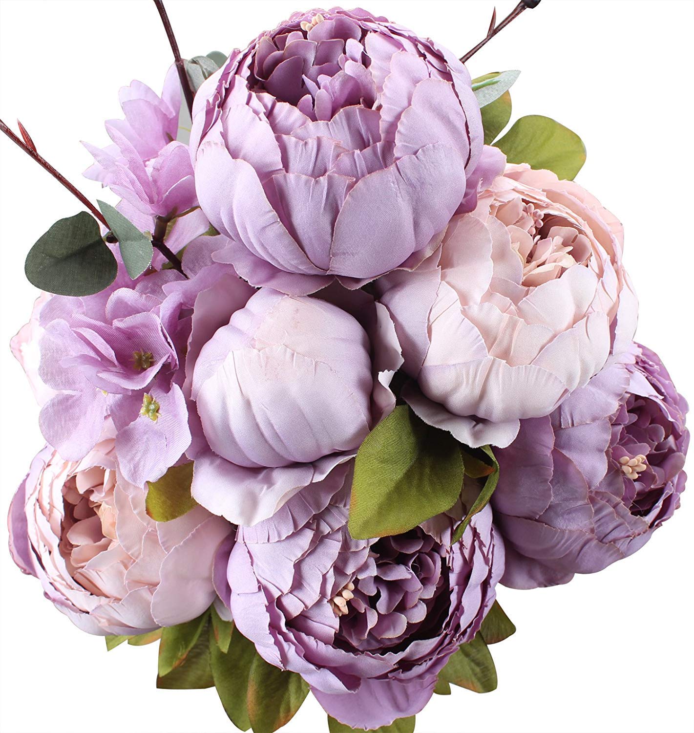 Ruiuzioong Vintage Artificial Peony Silk Flowers Bouquets Wedding Decoration Home Table Kitchen Office Garden Bridal Greenery Plants (Light Purple)