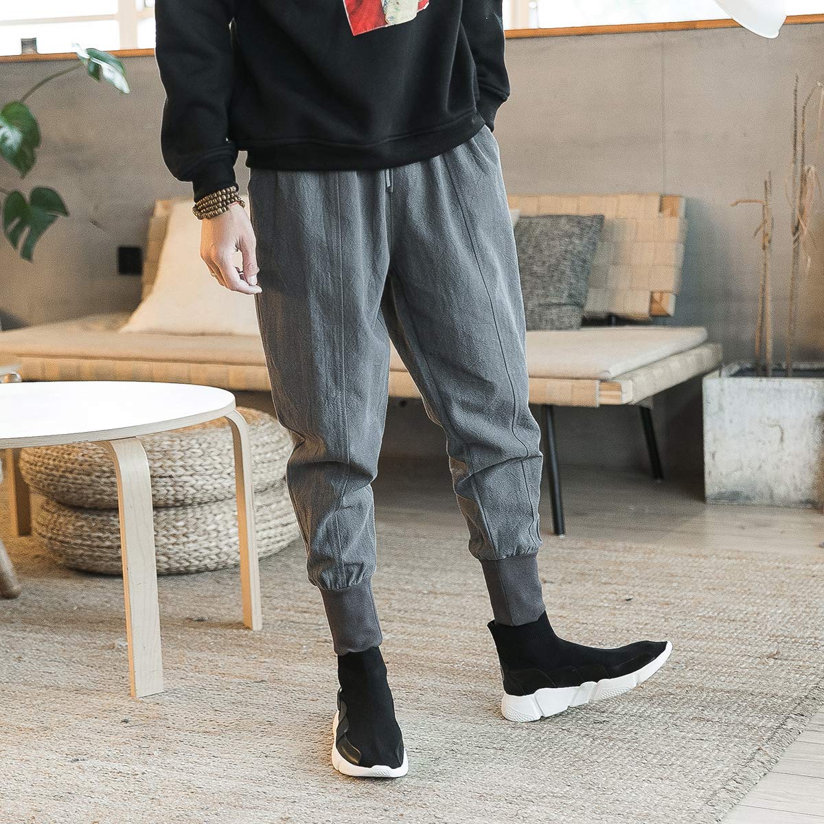 PRIJOUHE Men's Harem Pants, Baggy Wide 
