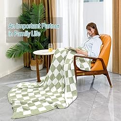 GCQC Checkered Throw Blanket, Knitted Checkerboard