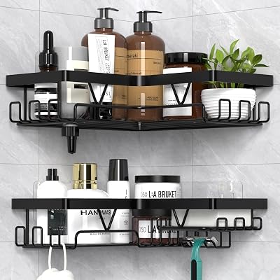 KEGII Shower Caddy Corner No Drilling Adhesive Stainless Steel Black