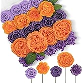 TINGE TIME Artificial Flowers, Fake Rose Silk Dahlia with Stems for DIY Bridal Wedding Bouquets Baby Shower Floral Arrangements Centerpiece Table Party Home Decorations (Burnt Orange and Purple)