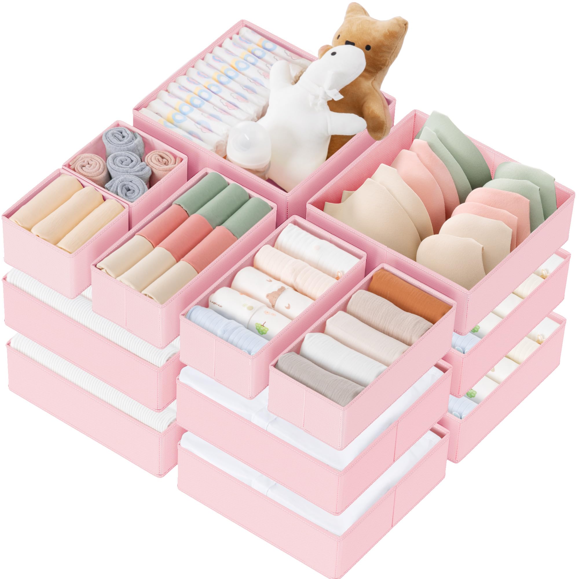 Photo 1 of Criusia Drawer Organizer Clothes, 21 Pack Dresser Organizer for Baby Clothes, Underwear, Sock - Foldable Closet Organization and Storage Dividers Bins for Nursery, Bedroom (Pink)