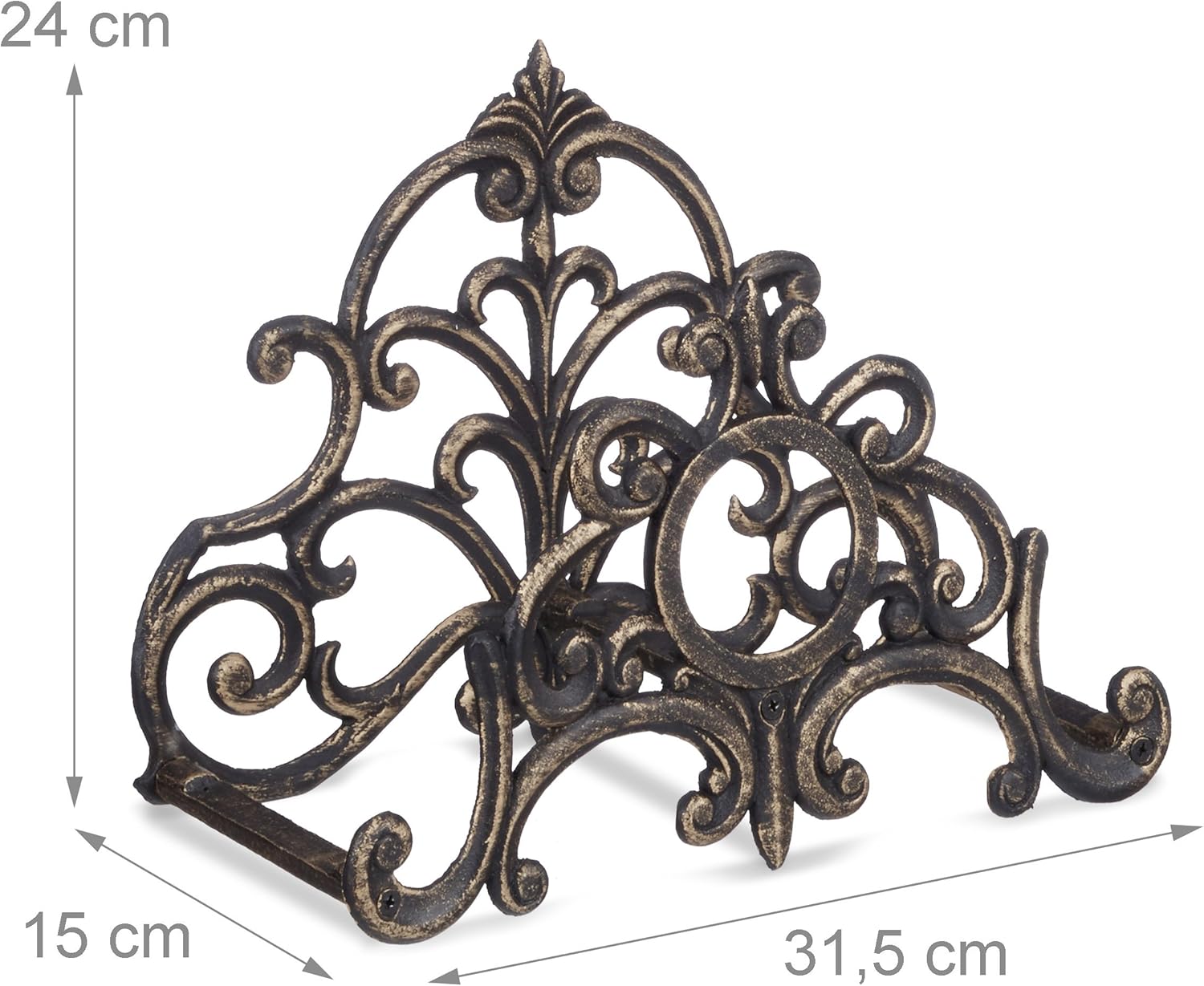 Relaxdays Antique Hose Holder, Cast Iron, Vintage Look, Wall-Mounted, HxWxD: 24 x 31.5 x 15 cm, Garden Hose Hanger, Bronze - Image 3