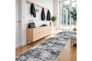 RUUGME Hallway Runner Rug 3x14 - Runner Rug Stain Resistant for Living Room Non Slip Indoor Entryway Rubber Backing Carpet Bedroom Kitchen Distressed Floor Decor Mat Machine Washable 3x14 BlackA