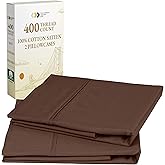 California Design Den Standard/Queen Size Pillowcase Set - Soft 400 Thread Count Sateen, 100% Cotton Pillowcases, Set of 2 Pillow Covers, Breathable, Espresso Chocolate Brown