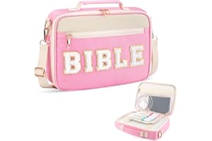 BEFIVECOK Bible Cover Case for Women Grils, Preppy Bible Bag with Adjustable Shoulder Strap, Waterproof Bible Carrying Tote Bags Holder for Bible Study Supplies Accessories & Christian Gifts (Pink)