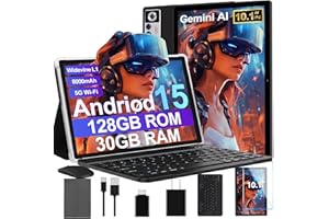 ZIOVO 2025 Android 15 Tablet with Keyboard | Gemini AI, 30GB+128GB Octa-Core Electronics Tablets w/ 10 Inch IPS HD Display, 8000mAh, 5G WiFi, 1TB Expand, Mouse+Case, BT 5.0, Widevine L1, Metal Body -Black