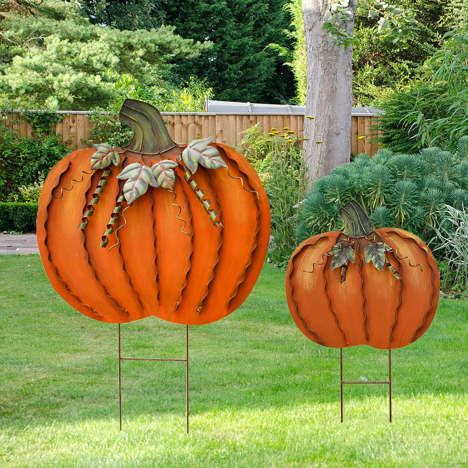 Decorative Garden Stakes - Metal Pumpkin Garden Stakes - Autumn Decorative Yard Signs - Indoor Outdoor Plant Flower Stake Fall Lawn Ornaments Pumpkin Decoration for Harvest Halloween (17.5