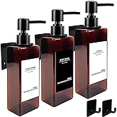 Shampoo Dispenser for Shower Wall, Shampoo and Conditioner Dispenser with 16 Waterproof Labels, No Drill Shower Soap Dispenser Bathroom, Shower Soap Dispenser Wall Mounted 3 chamber, 17oz, Black Amber