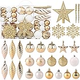 100ct Christmas Ball Ornaments Set - Assorted Shatterproof Hanging Tree Ornament Set with Reusable Hand-held Gift Package for Xmas Tree Holiday Party and Home Decor (Gold)