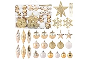 WIRONLST 100ct Christmas Ball Ornaments Set - Assorted Shatterproof Hanging Tree Ornament Set with Reusable Hand-held Gift Package for Xmas Tree Holiday Party and Home Decor (Gold)