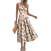 Prinbara Women's Summer Midi Dresses Sleeveless Square Neck Sundress 2026 Flowy A Line Boho Fit and Flare Beach Dress