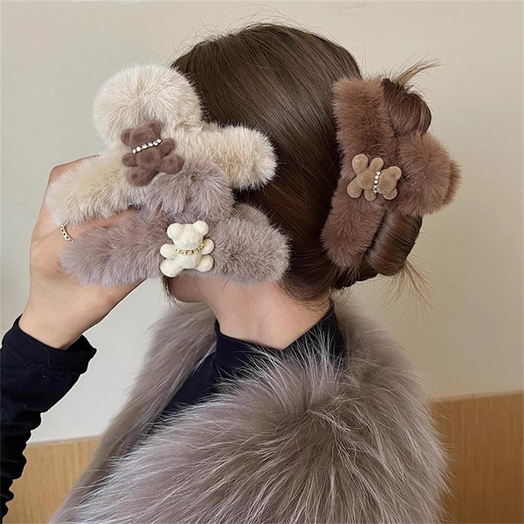 Photo 1 of 3 Pcs Hair Claw Clips Large Cute Hairpins Bear Plush Hair Accessoies Hair Styling Tool for Women Girls