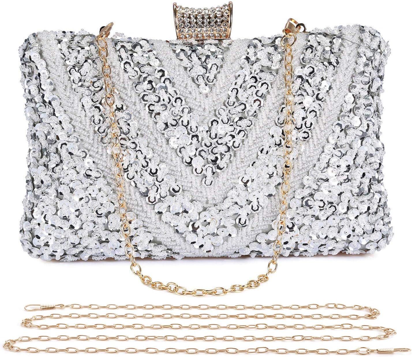 Argent UBORSE Sac de Soirée Pochette Sac à Main en Bandoulière Chaîne Démontable Femme Pochettes Argent UBORSE Sac de Soirée Pochette Sac à Main en Bandoulière Chaîne Démontable Femme Pochettes
