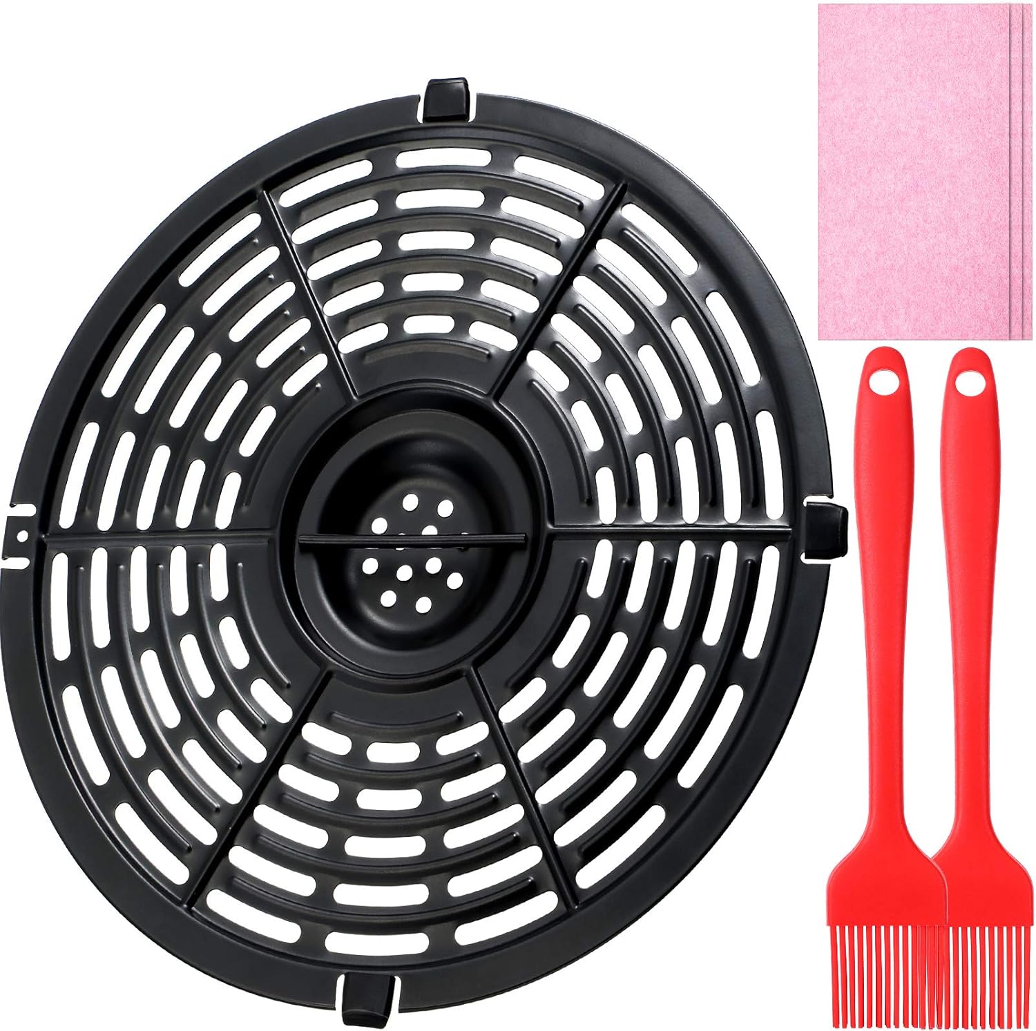 Air Fryer Replacement Grill Pan Kit Include Non-Stick Fry Pan Crisper Plate Suit for Air Fryers, Cleaning Cloth and Oil Brush for Making Fried Kitchen Foods (5 QT)