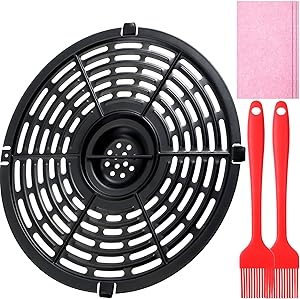 Air Fryer Replacement Grill Pan Kit Include Non-Stick Fry Pan Crisper Plate Suit for Air Fryers, Cleaning Cloth and Oil Brush for Making Fried Kitchen Foods (5 QT)