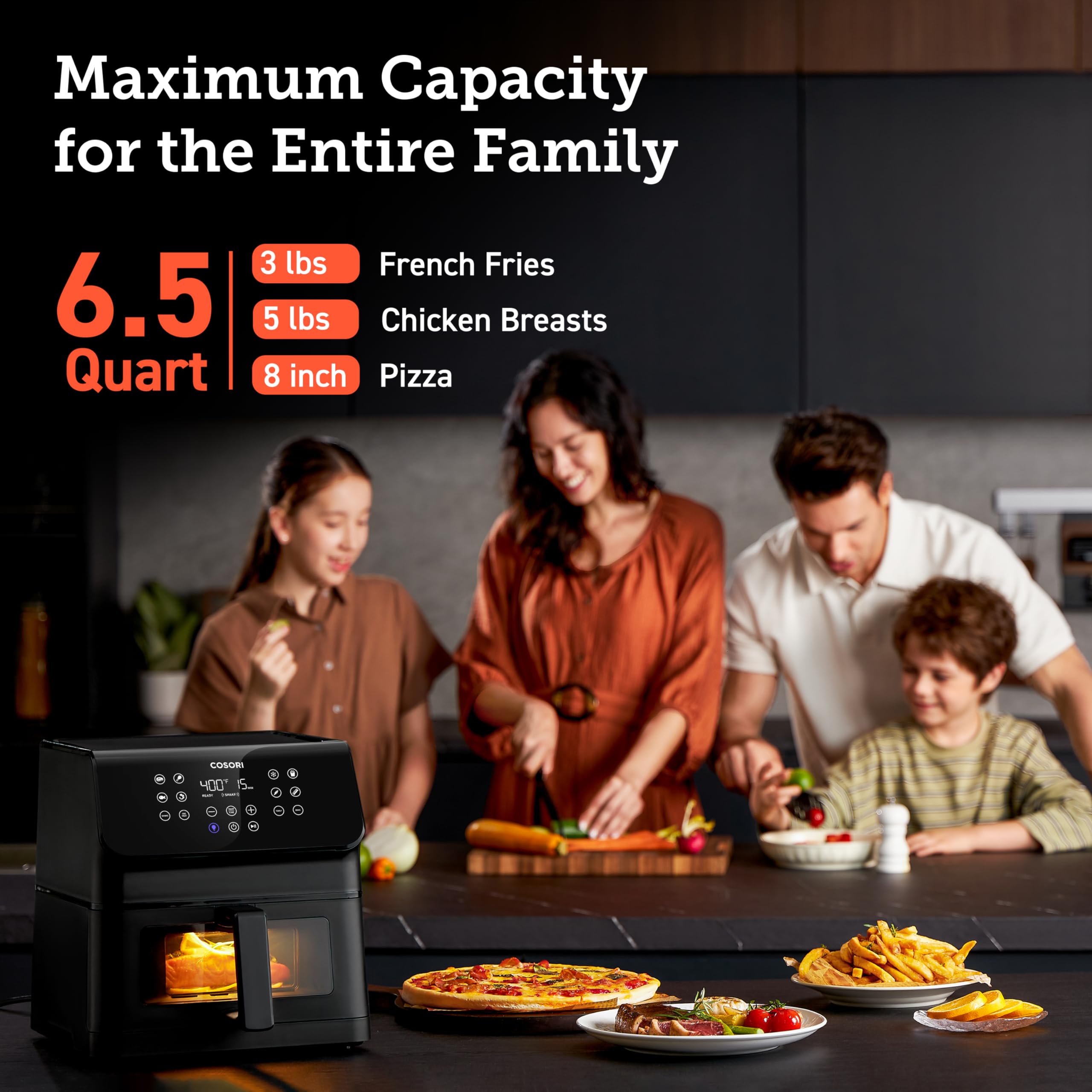 COSORI Freidora de aire con ventana transparente, freidora de aire compacta grande de 6,5 cuartos, 12 funciones personalizadas que se pueden guardar con un solo toque, libros de cocina y recetas en línea, antiadherente y apta para lavavajillas