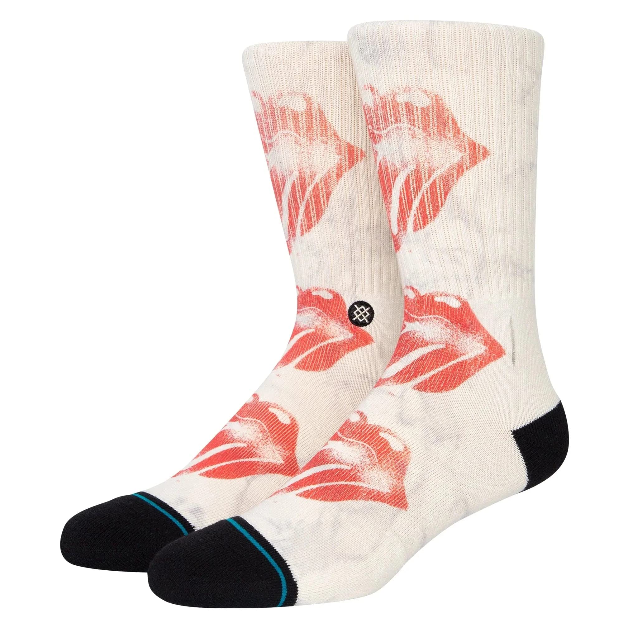 STANCE Licks Crew Socks Rolling Stones White Tie Dye Infiknit UK Sizes 6 - 13 (as8, alpha, m, regular, regular, Medium)