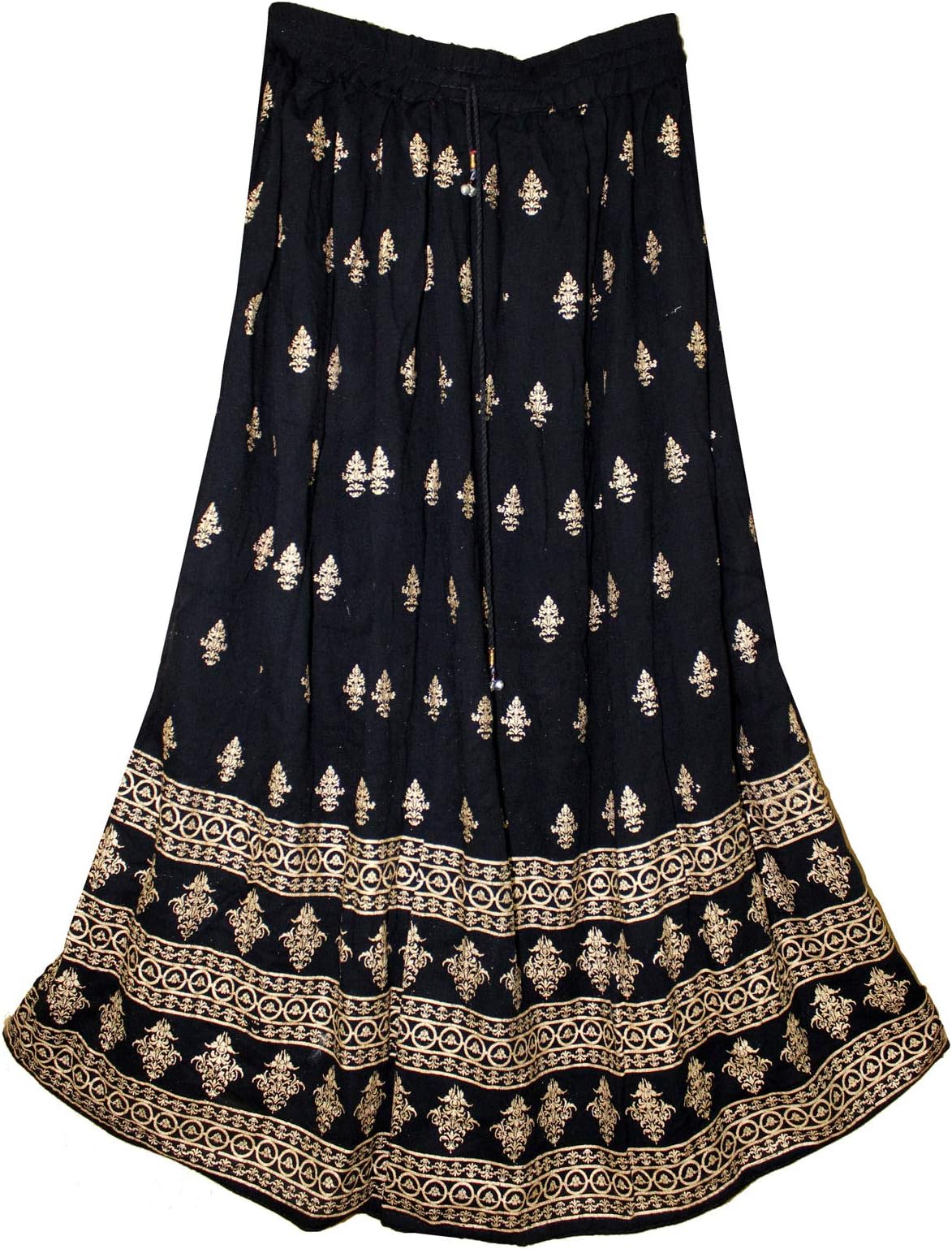 FOI Rayon Wrinkle Indian Falda Women Gypsy Jupe Rock Retro Hippie Skirt Kjol Boho Black