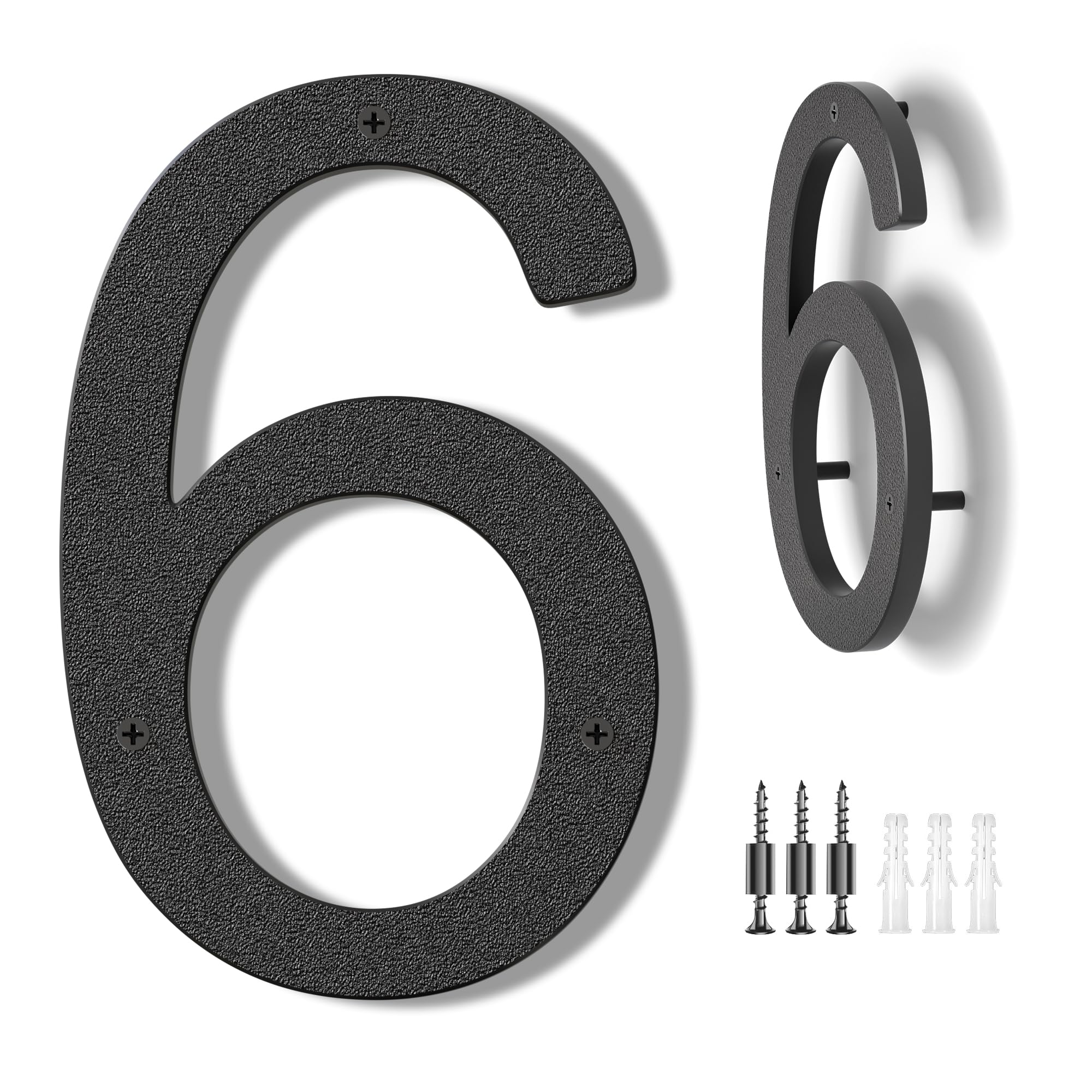 House Numbers Large Door Number 10 inch/25 cm - Modern House Numbers Black Plastic Exterior Front Door Numbers 6
