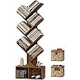 Vagusicc Tree Bookshelf, 6 Tier Bookshelf with Storage, Tall Narrow Bookcase, Rustic Wood Book Storage Rack for CDs/Books, Small Book Organizer Shelves for Bedroom, Living Room, Home Office, Brown