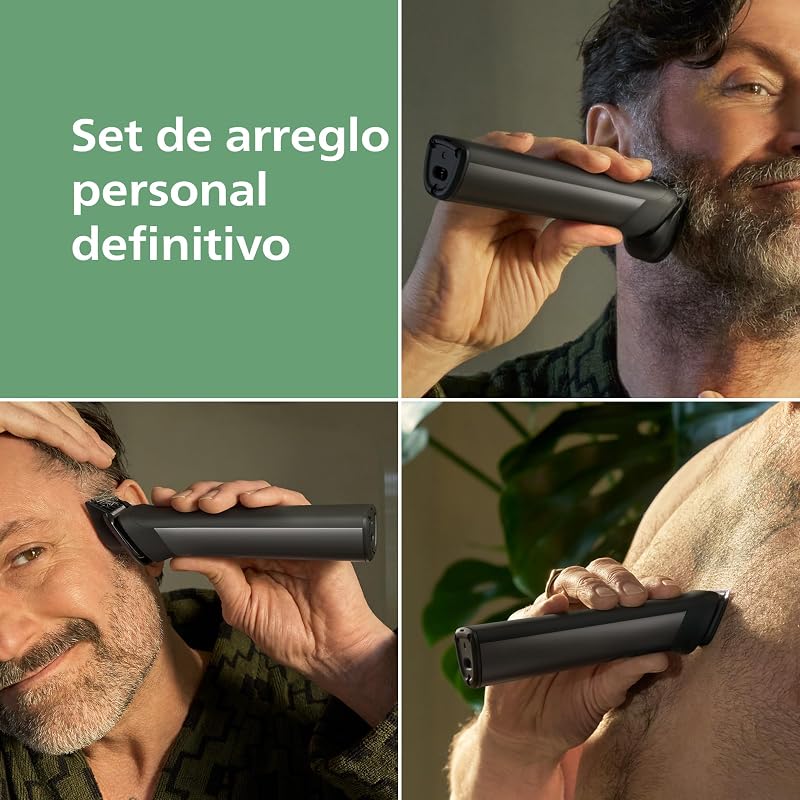 Recortadora todo en uno de 19 en 1 Serie 9000 + OneBlade - Afeitadora y cortapelos hombre para rostro, cabeza y cuerpo, cuchillas de acero autoafilables, 27 longitudes, recargable, MG9956/15