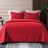 Whale Flotilla King Quilt Bedding Set, Soft Bright Red Bedspreads Quilts King Size for All Seasons, 3 Pieces Lightweight Geometric Star Pattern Coverlet