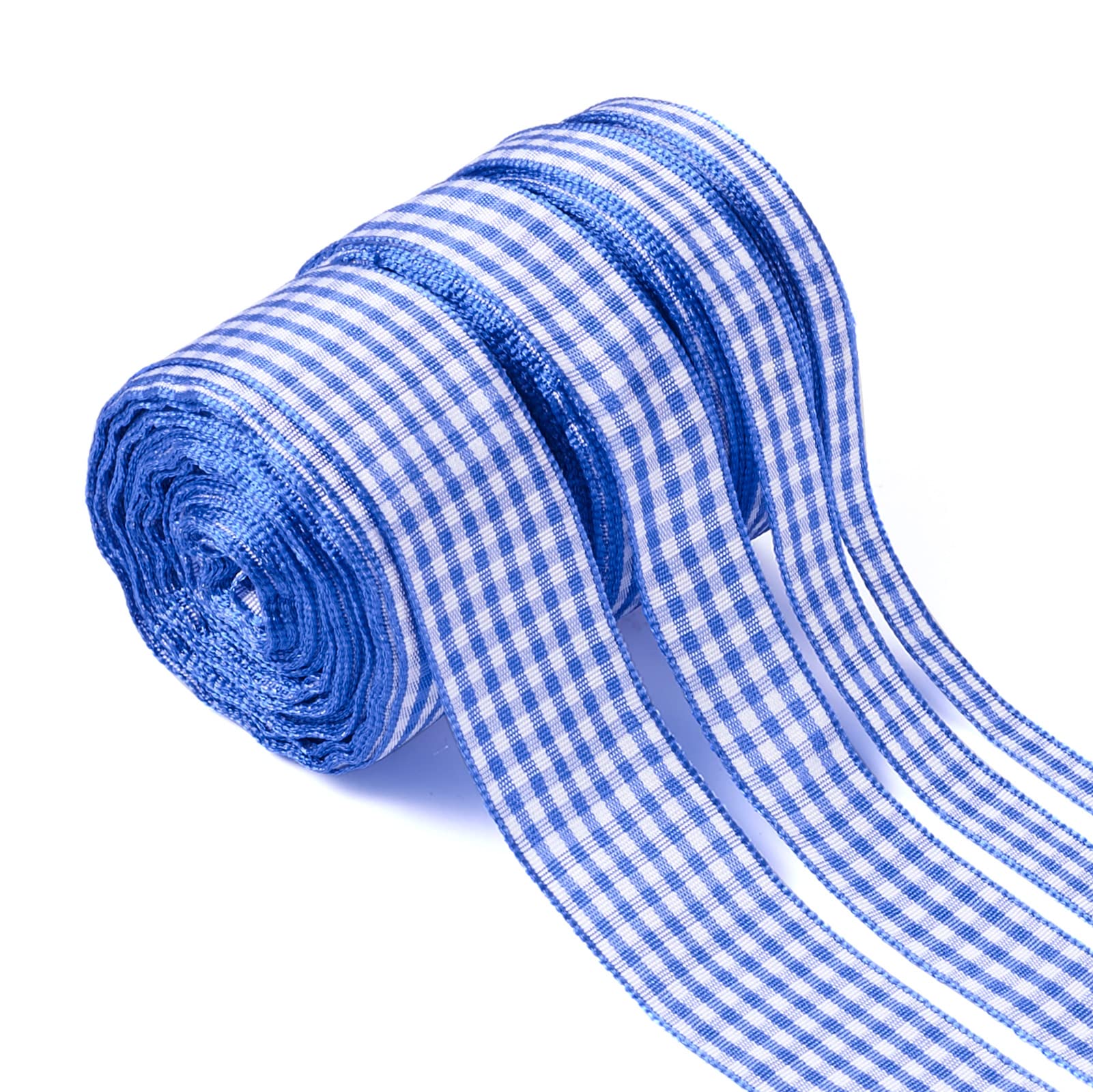 Pandahall 4 Rolls Gingham Ribbon, Blue and White Checked Polyester, 40.56m, Perfect for Bows, Sewing, Gift Wrapping, Wedding, Bridal Shower, Christmas