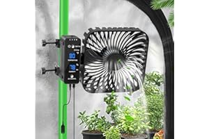 DAOTAILI Grow Tent Fan 6”, LCD Display with Sensor, Adjustable Temp & Humidity Control, 4-Speed, 90° Oscillating Fan, Strong Airflow for Indoor Growing, Mushroom Box, Desk Use
