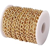 [33ft] Gold Chain for Jewelry Making, 7mm Wide Gold Aluminum Curb Link Chain Roll Bulk for DIY Jewelry Making Craft