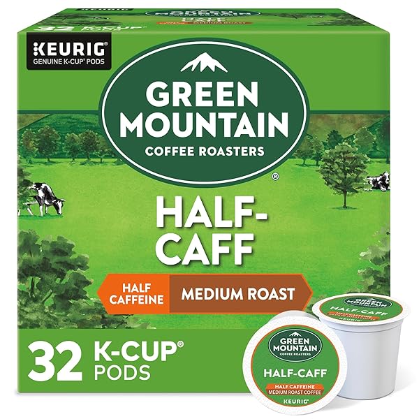 GREEN MOUNTAIN COFFEE ROASTERS HALF CAFF, SINGLE-SERVE KEURIG K-CUP PODS, MEDIUM ROAST COFFEE PODS, 32 COUNT