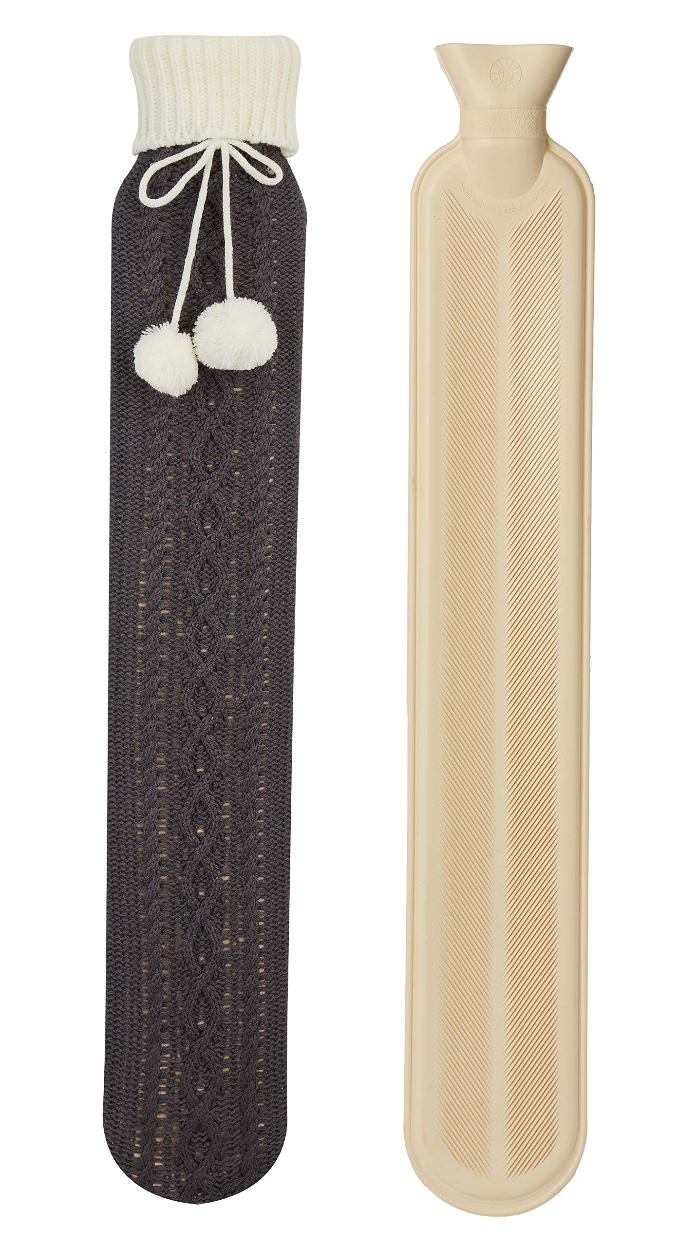 Extra Long Hot Water Bottle with Cover | Large 2 Litre Leopard Print Hot Water Bottle, Grey Faux Fur Or Knitted (Charcoal Knitted)