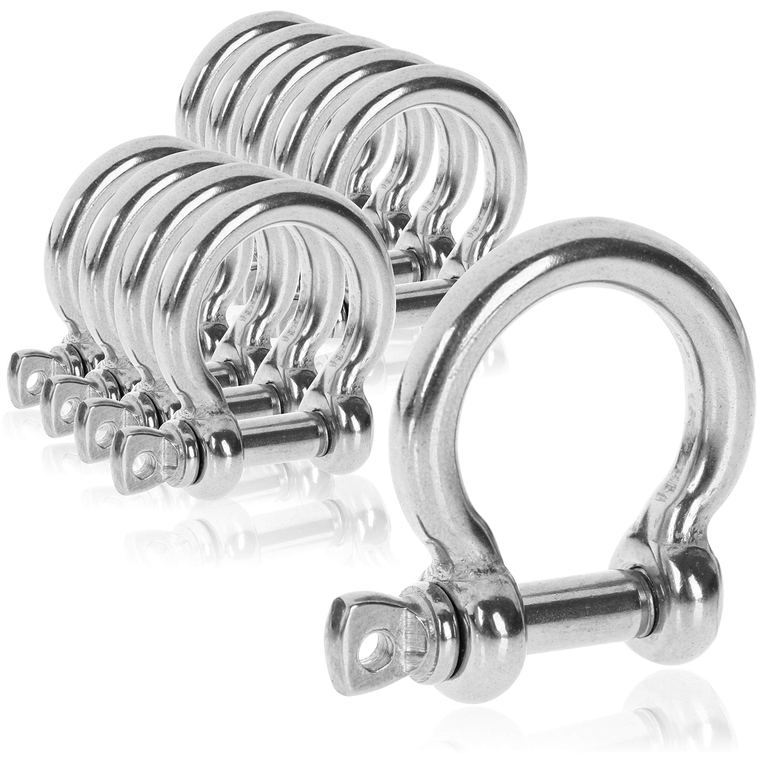 COM-FOUR® 10x Shackles Round - Carabiner Shackles Small with Screw Lock - Shackles Curved with eyebolts - Stainless Steel 304-4.5 x 30 mm (10 Pieces - 4.5 x 30mm - O-Shape)