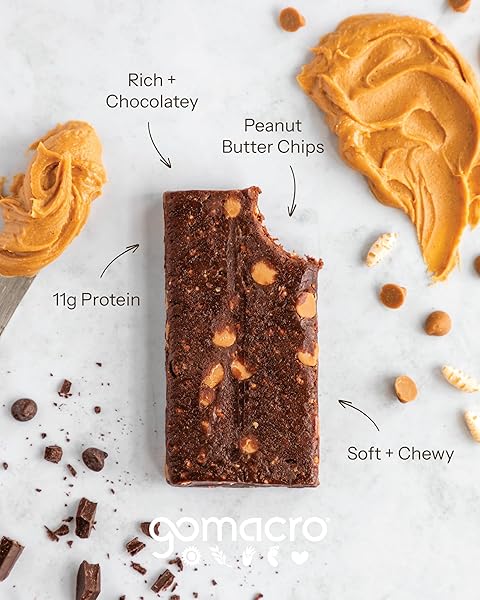 GOMACRO MACROBAR ORGANIC VEGAN PROTEIN BARS – DOUBLE CHOCOLATE + PEANUT BUTTER CHIPS (2.3 OUNCE BARS, 12 COUNT)
