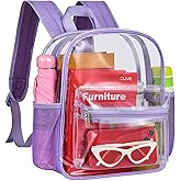 MAY TREE Clear Backpack for Stadium Events, 12x11x5 Inches Small Clear Backpack for Concert Festival Sports Outdoor - Purple