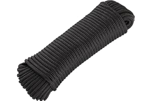 RAMPRO Nylon Rope, Paracord 550 Works Well for Camping Hiking Utility, Good for Clothesline, Tie, Pull, Swing and More - 1/4 Inch by 50 Ft. Black
