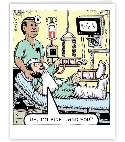 Nobleworks Jumbo Funny Get Well Greeting Card 8 5 X 11 Inch Feel Better Stationery Notecard For Hospital Surgery Injury Cartoon Joke Greeting Card J 1300